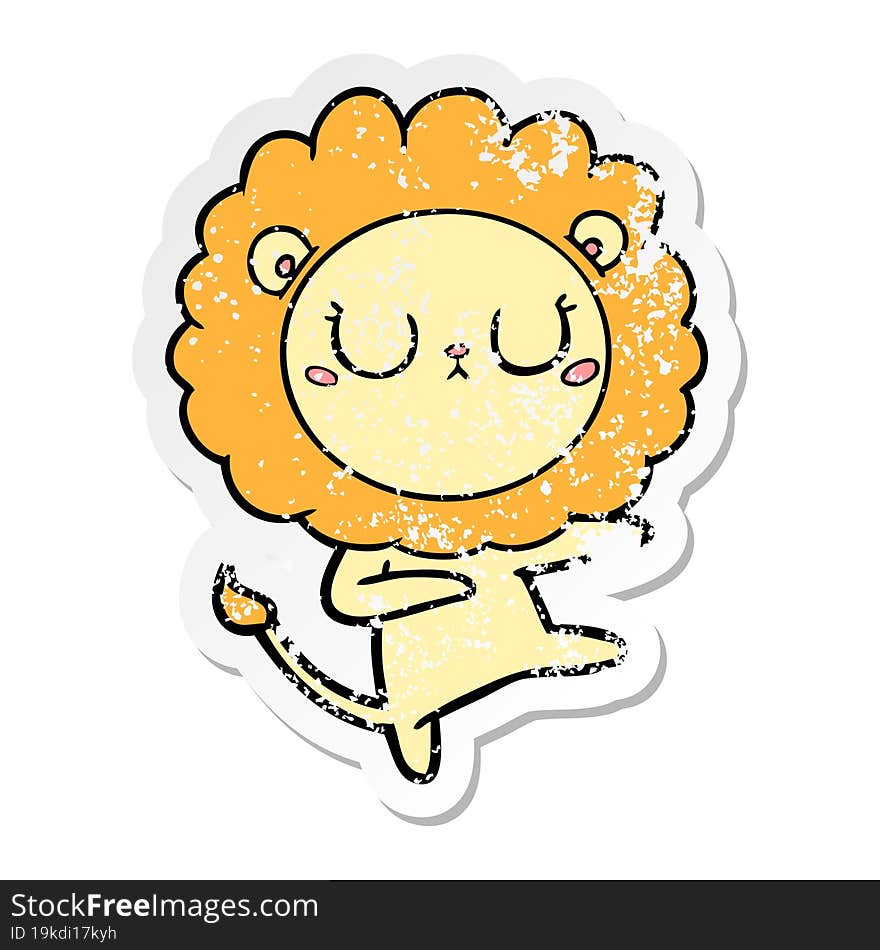 distressed sticker of a cartoon lion dancing