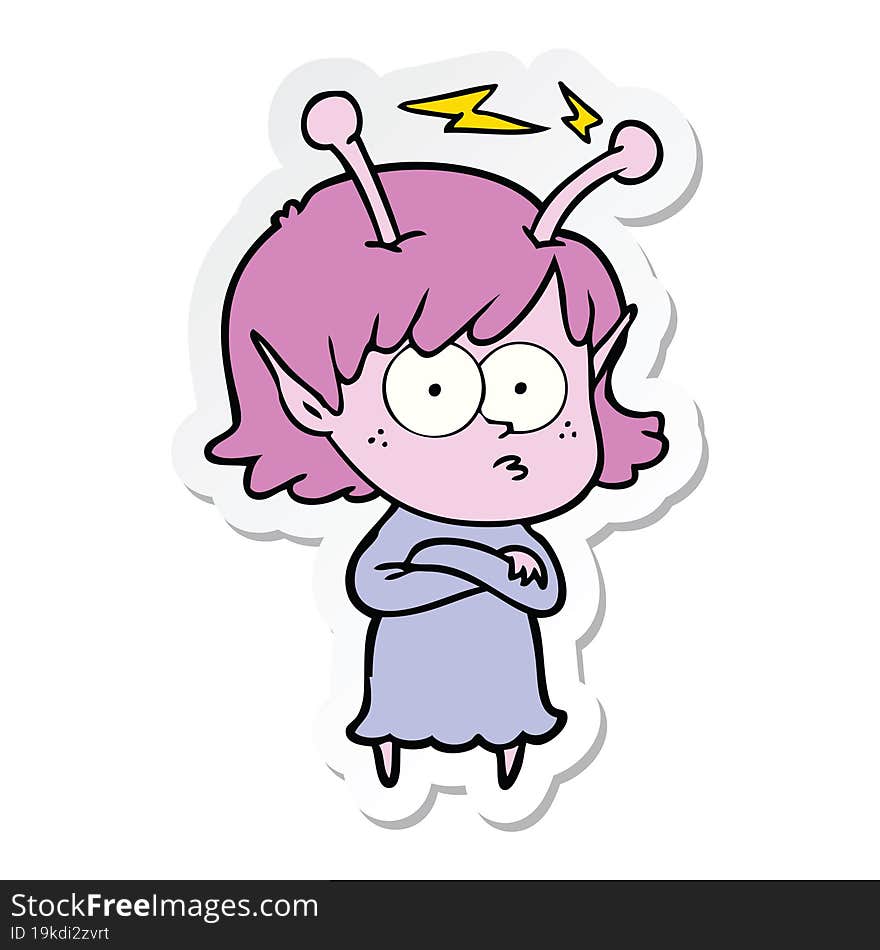 sticker of a cartoon alien girl