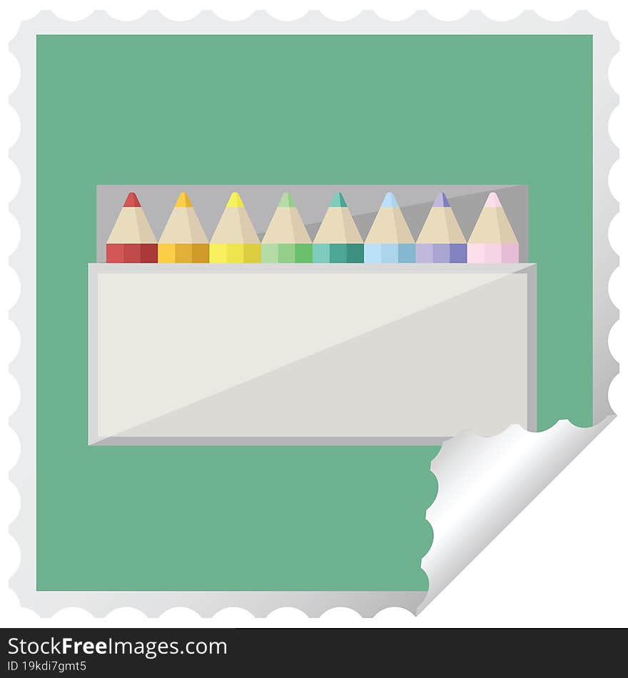 Pack Of Coloring Pencils Graphic Vector Illustration Square Sticker Stamp