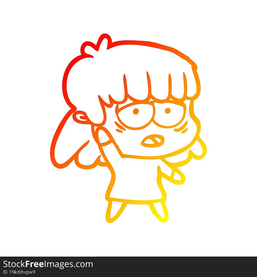 warm gradient line drawing cartoon tired woman waving