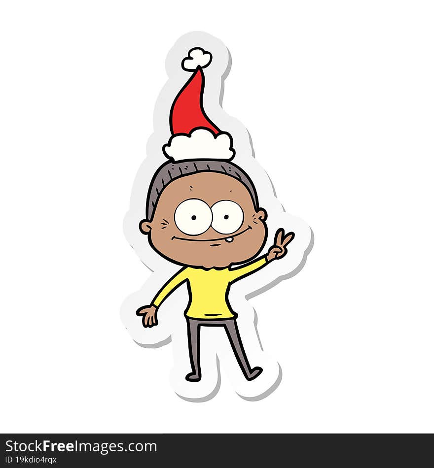 sticker cartoon of a happy old woman wearing santa hat