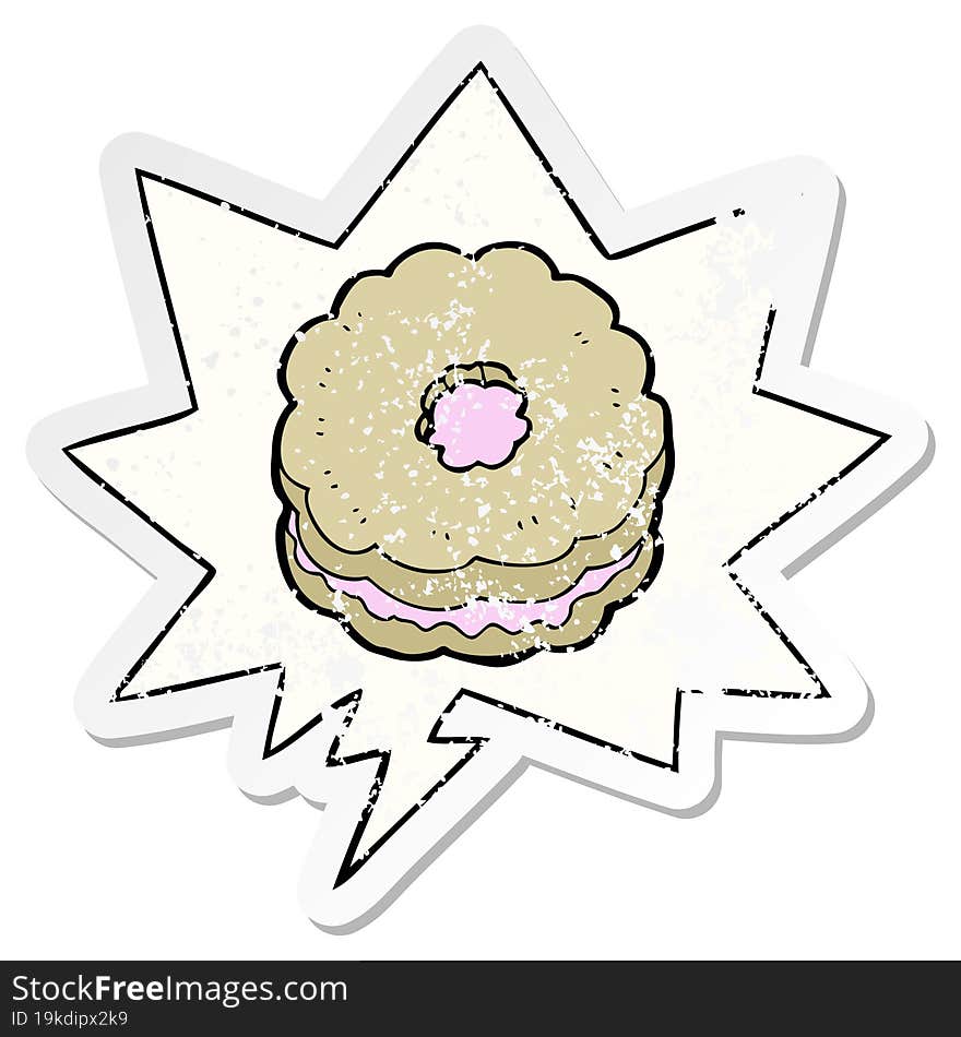 cartoon biscuit and speech bubble distressed sticker