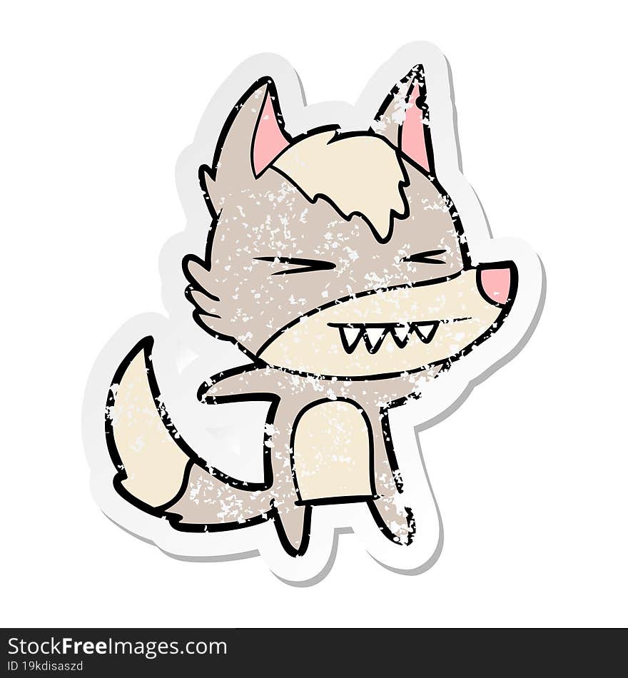 distressed sticker of a angry wolf cartoon