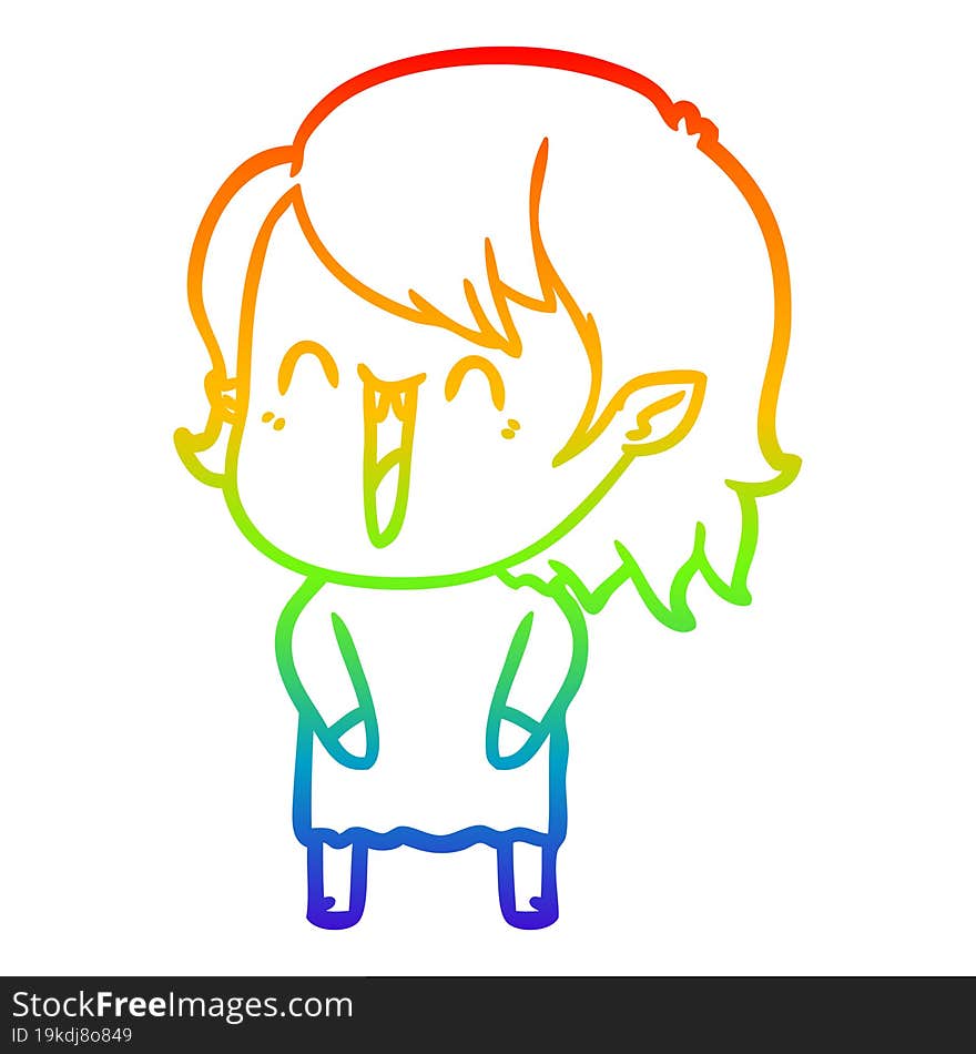 rainbow gradient line drawing cute cartoon happy vampire girl