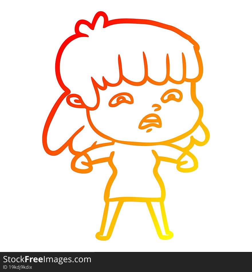 Warm Gradient Line Drawing Cartoon Worried Woman