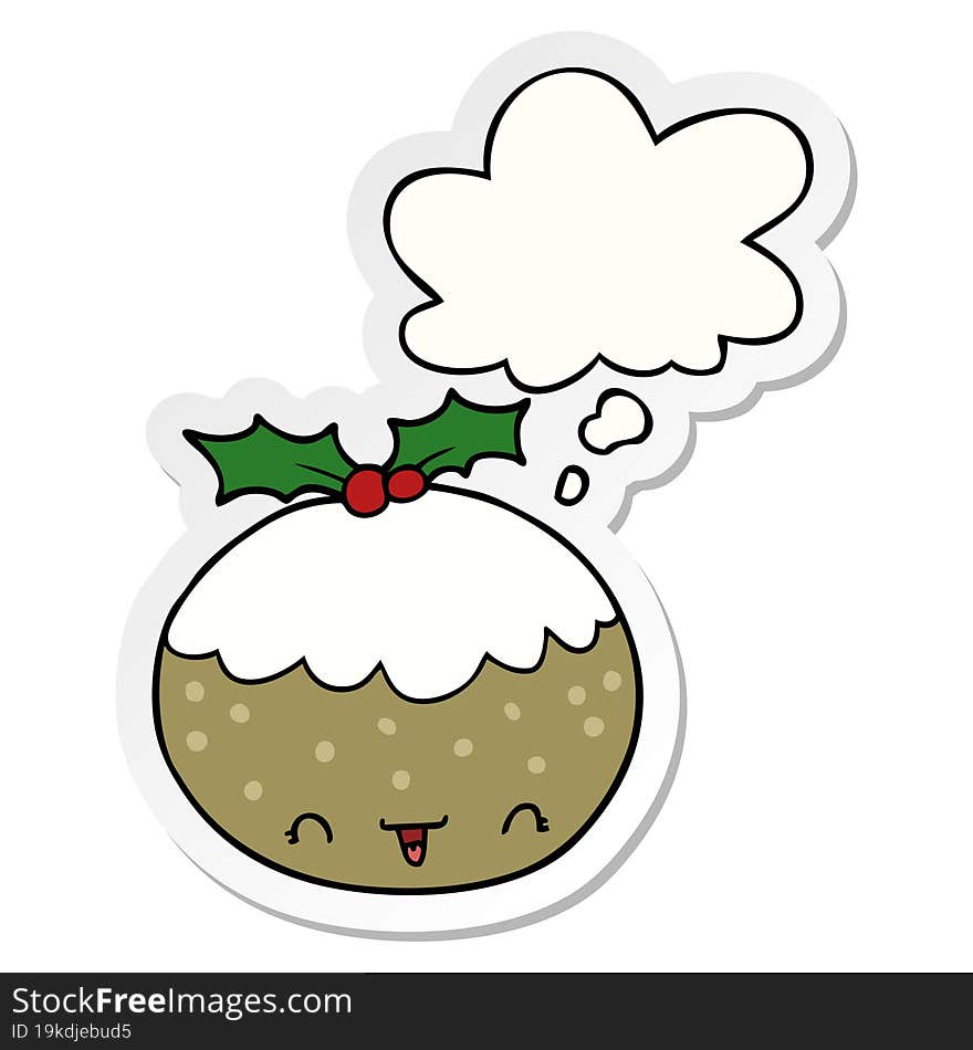 Cute Cartoon Christmas Pudding And Thought Bubble As A Printed Sticker