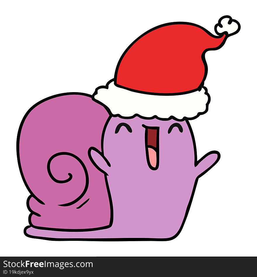 hand drawn christmas cartoon of kawaii snail