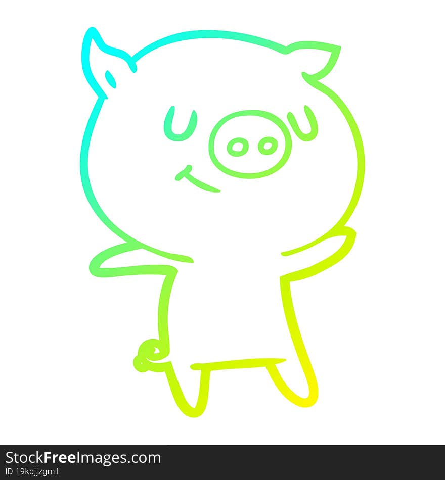 Cold Gradient Line Drawing Happy Cartoon Pig