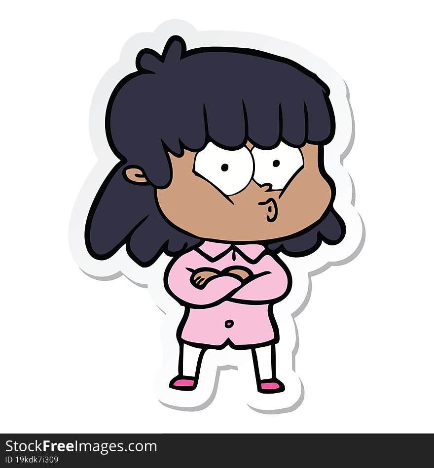 sticker of a cartoon whistling girl