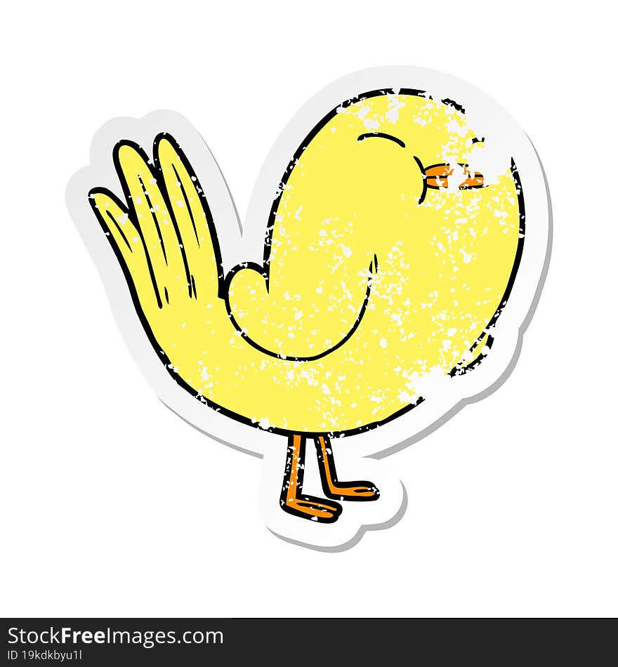 distressed sticker of a cartoon bird