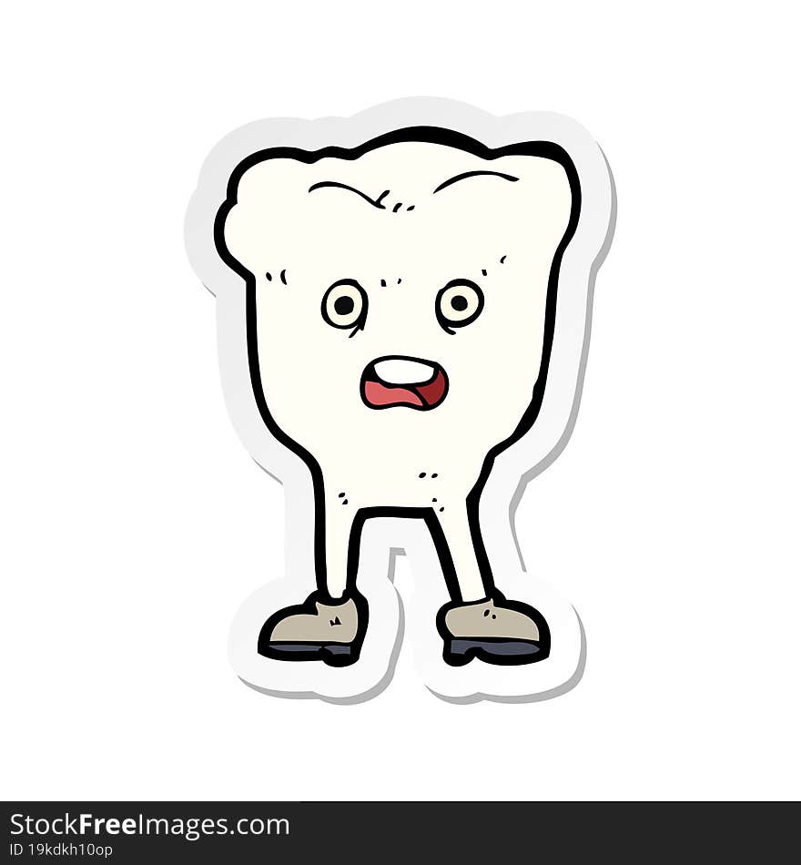 sticker of a cartoon tooth looking afraid