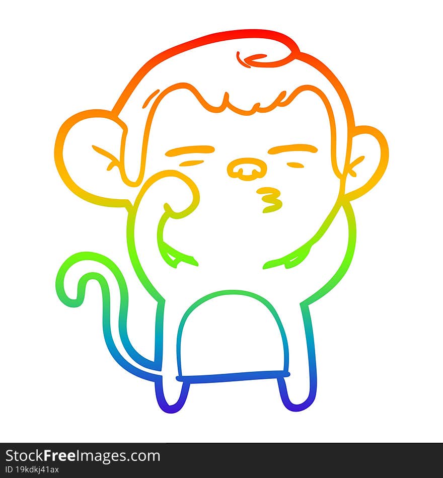 rainbow gradient line drawing of a cartoon suspicious monkey