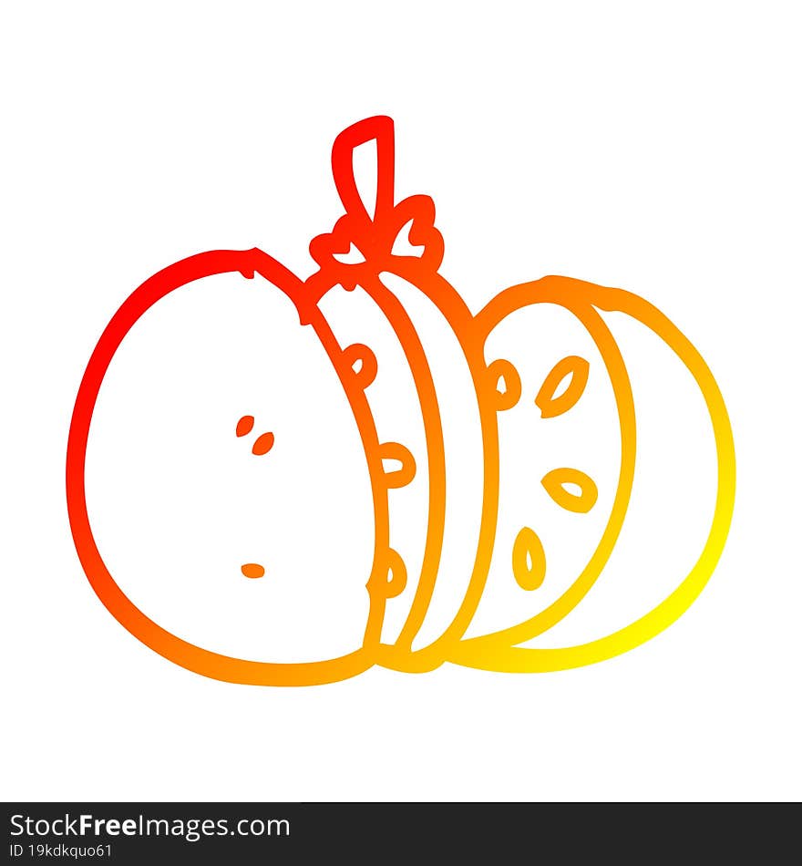 warm gradient line drawing of a cartoon cut orange