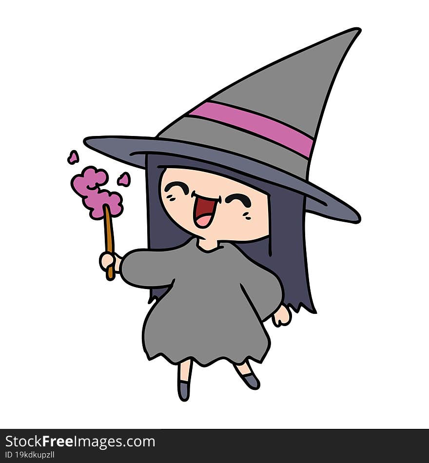 freehand drawn cartoon of cute kawaii witch