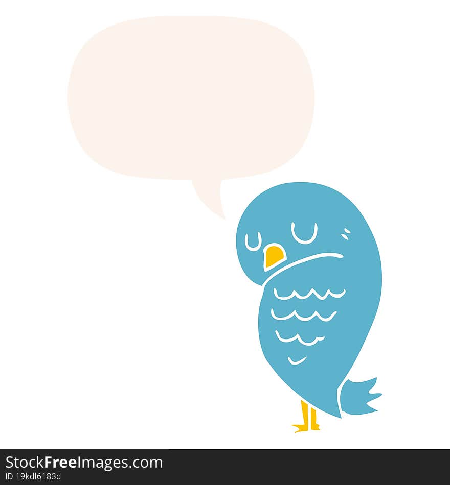 cartoon bird and speech bubble in retro style