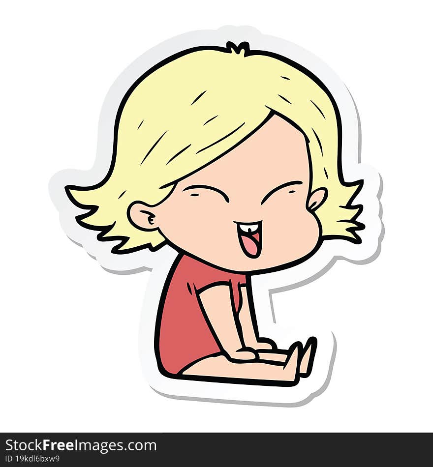 sticker of a happy cartoon girl