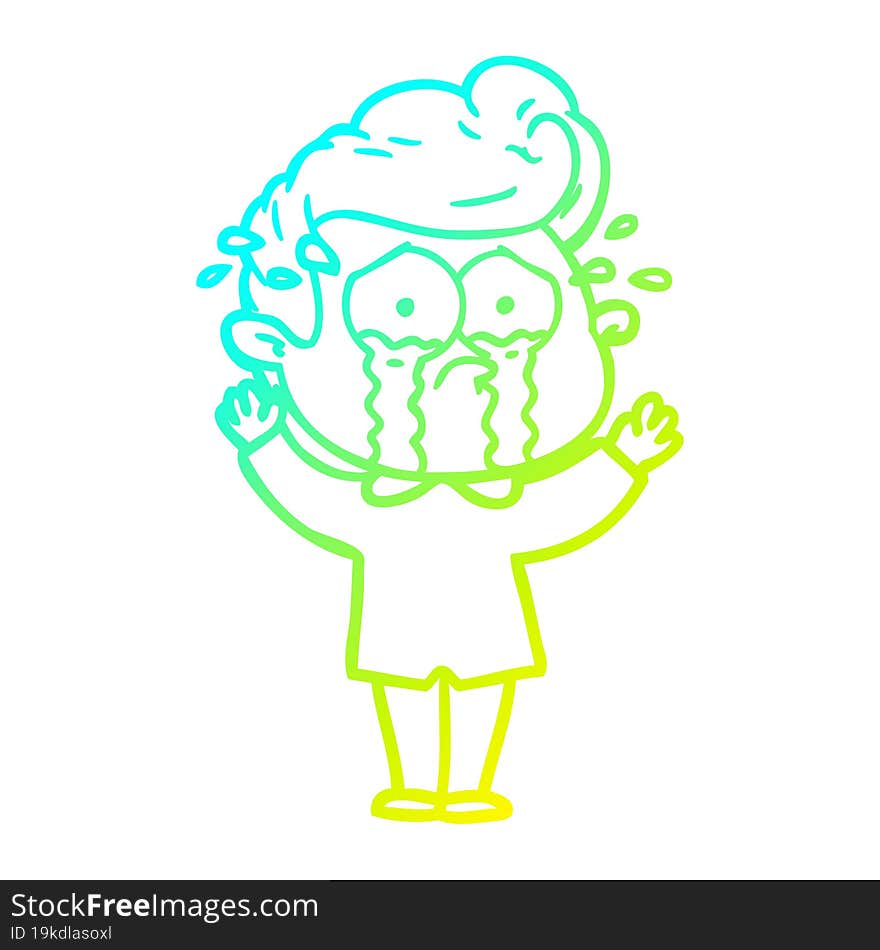 cold gradient line drawing of a cartoon crying man