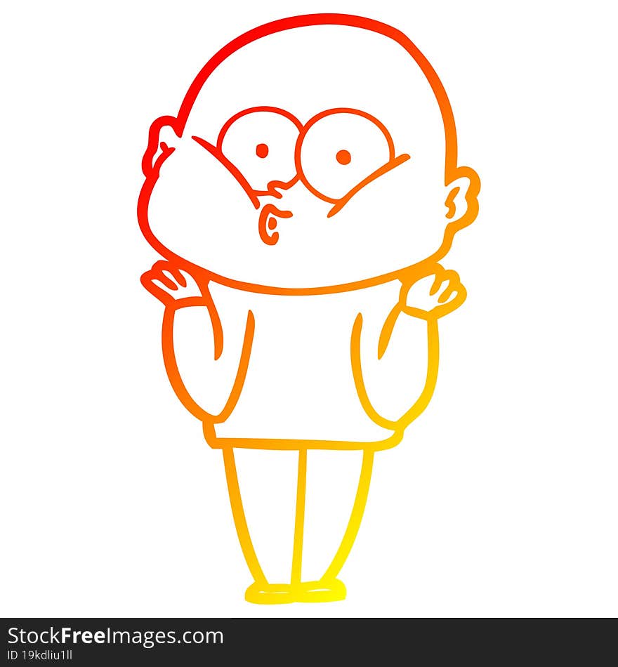 warm gradient line drawing cartoon bald man staring