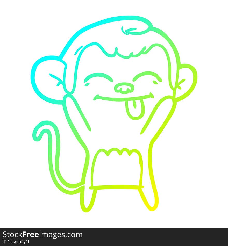 Cold Gradient Line Drawing Funny Cartoon Monkey