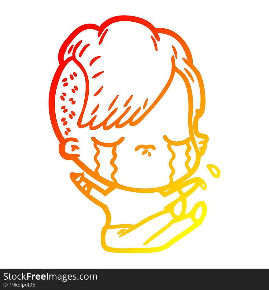 warm gradient line drawing of a cartoon crying girl