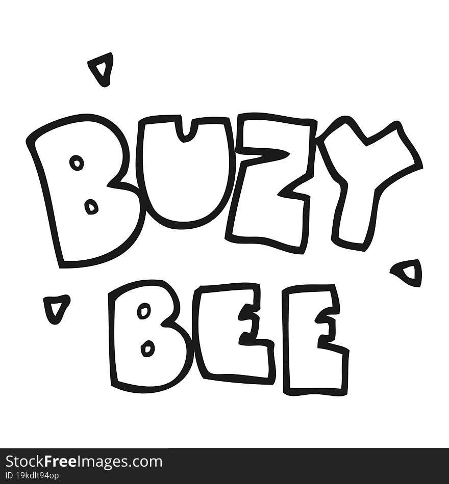 black and white cartoon buzy bee text symbol