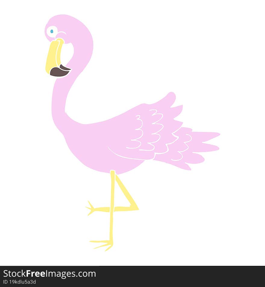 flat color illustration of a cartoon flamingo