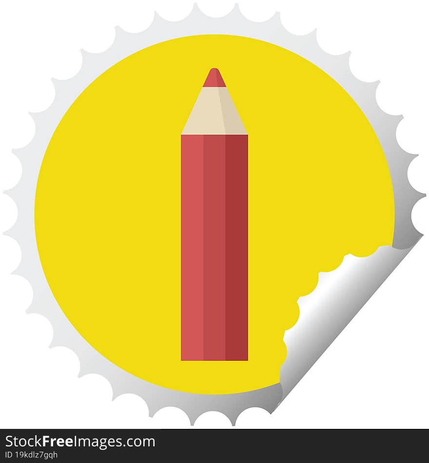 red coloring pencil graphic vector illustration round sticker stamp. red coloring pencil graphic vector illustration round sticker stamp