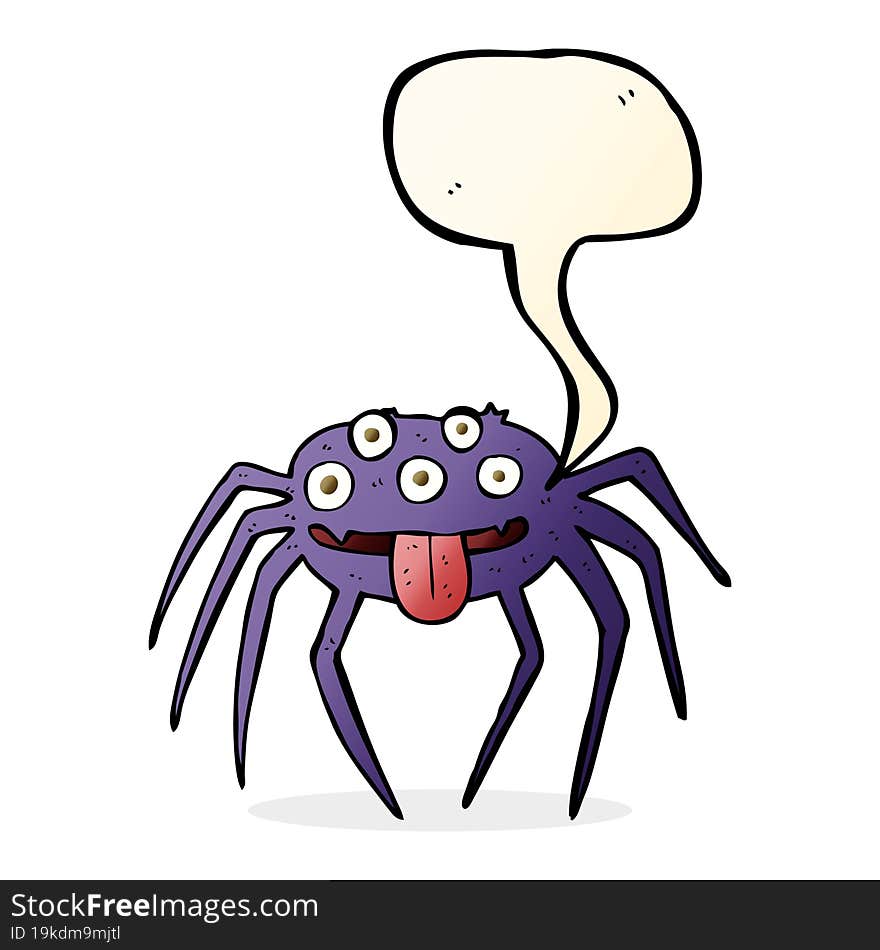 cartoon gross halloween spider with speech bubble