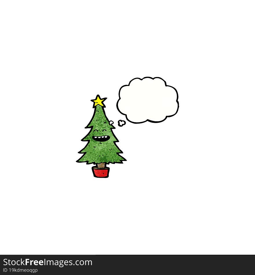 cartoon christmas tree with thought bubble