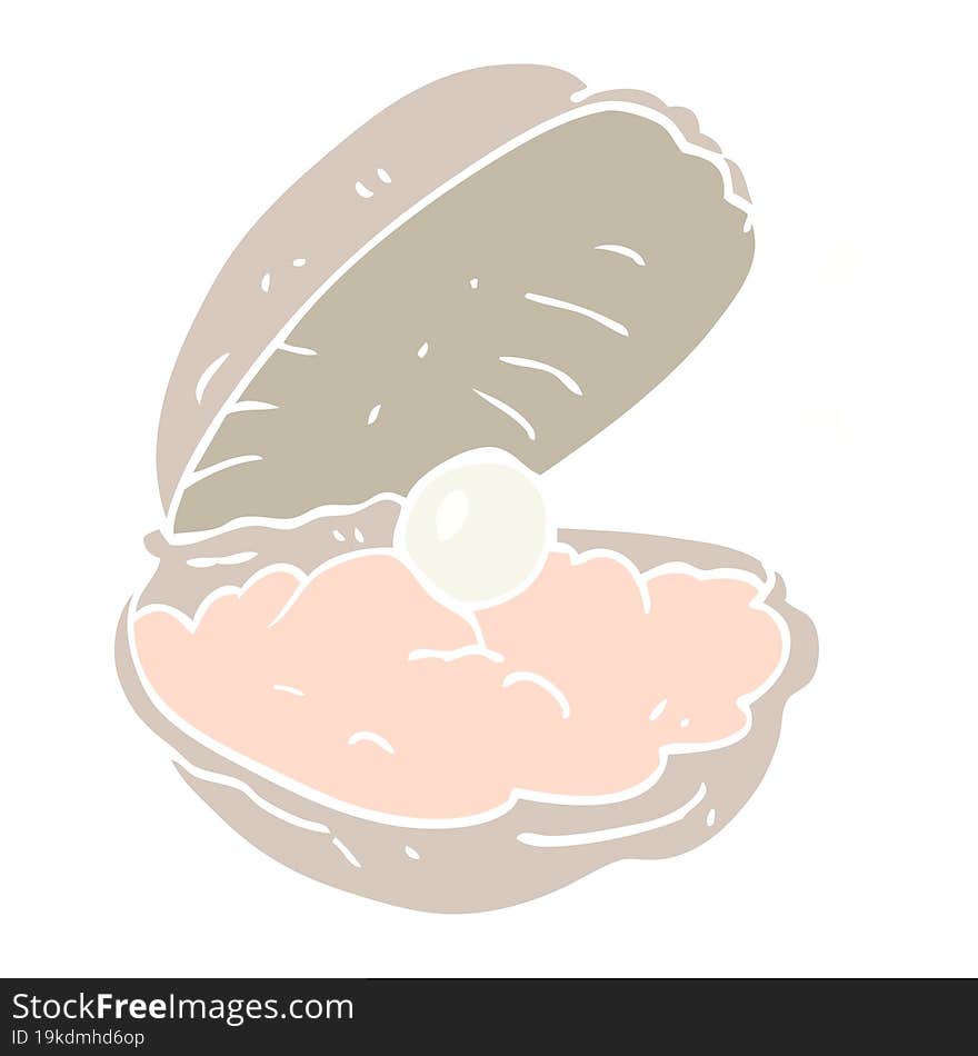 flat color illustration of a cartoon oyster with pearl