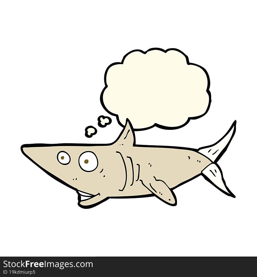 cartoon happy shark with thought bubble