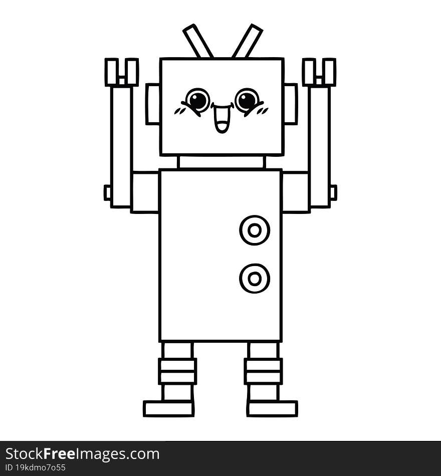 Line Drawing Cartoon Happy Robot