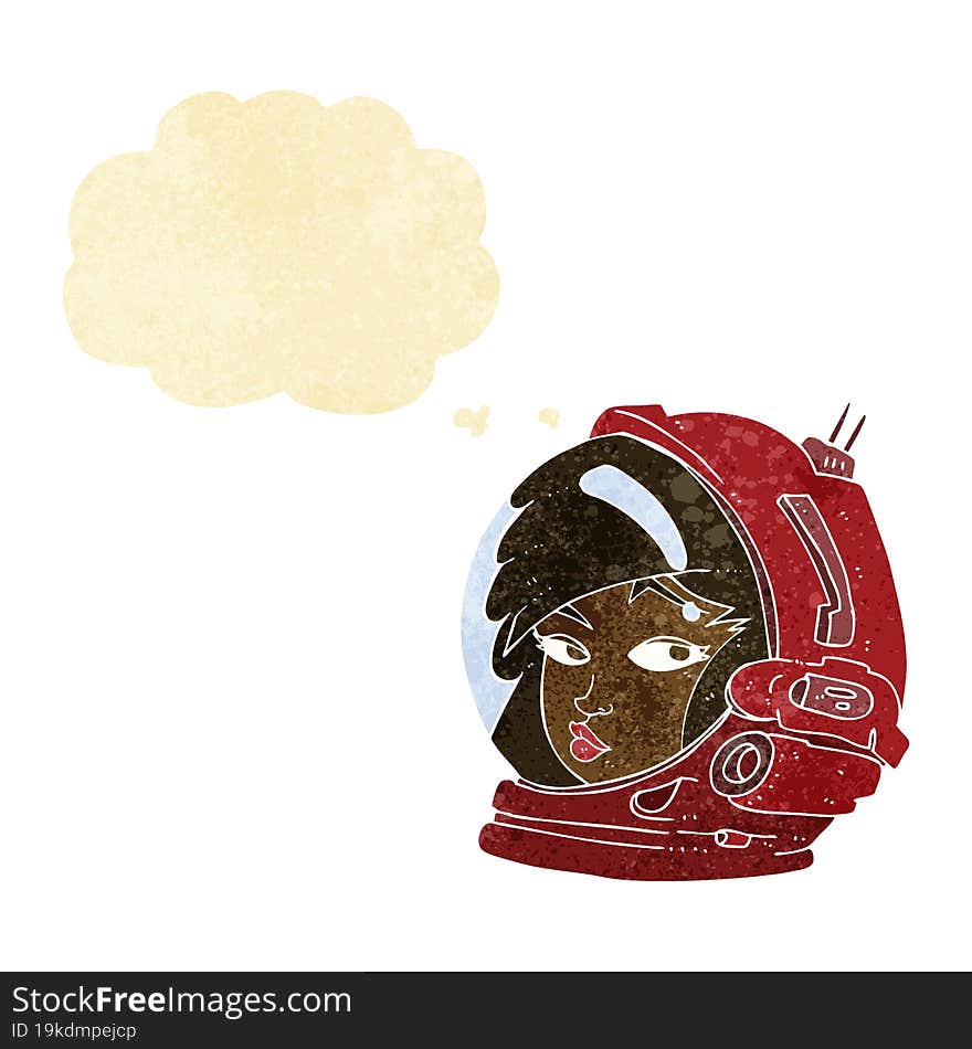 cartoon female astronaut with thought bubble