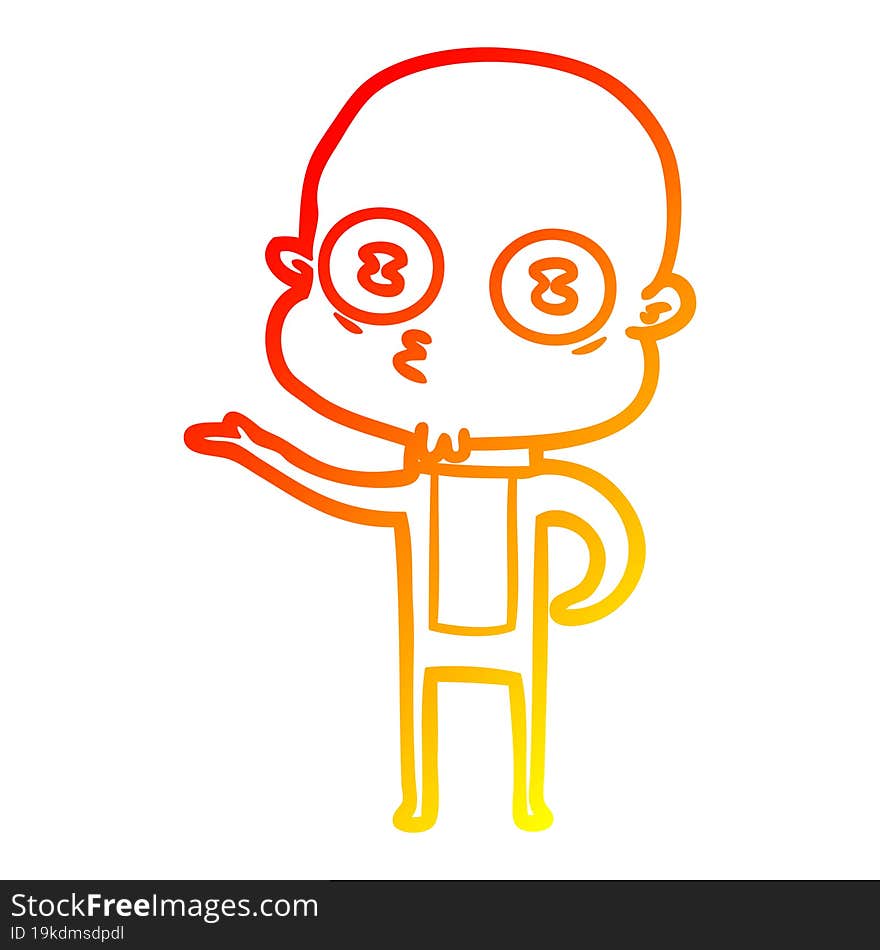 warm gradient line drawing cartoon weird bald spaceman