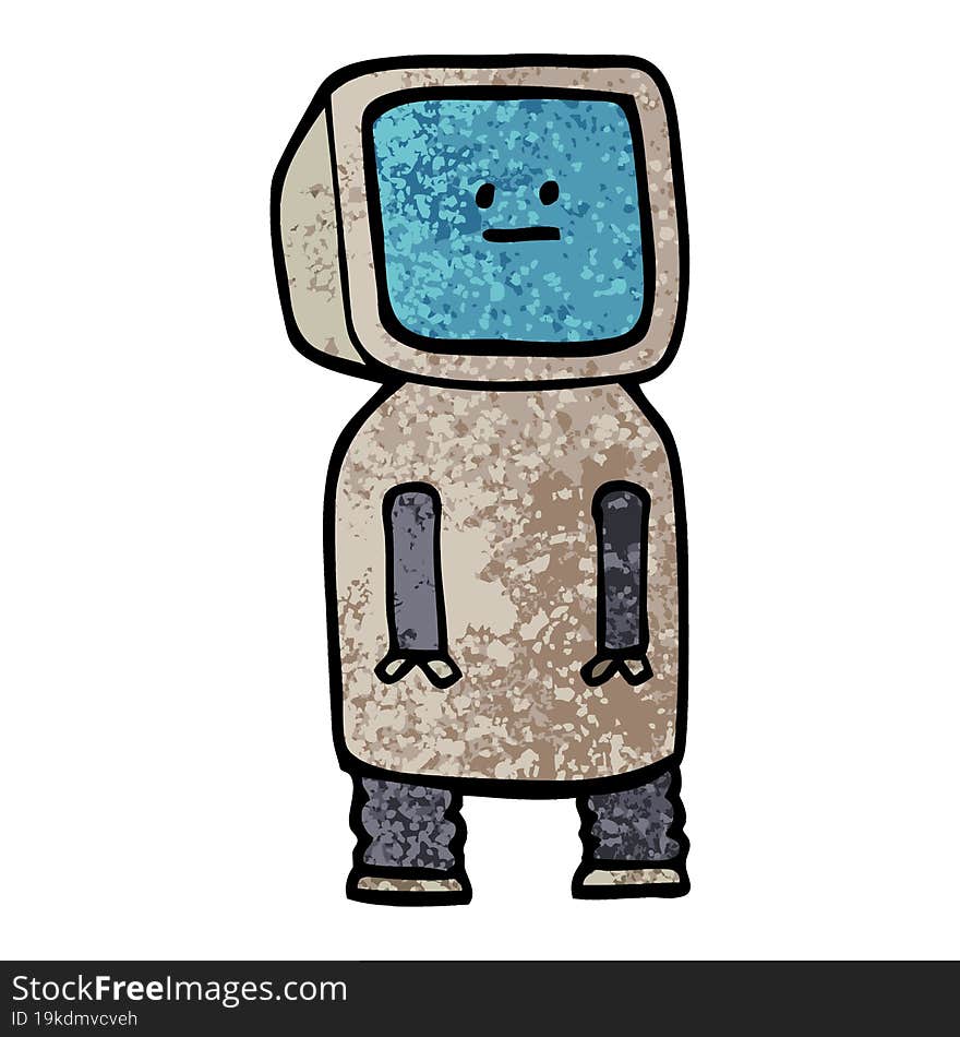 Grunge Textured Illustration Cartoon Funny Robot