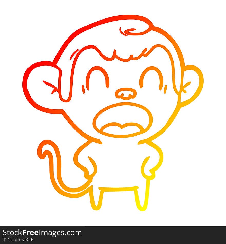 warm gradient line drawing shouting cartoon monkey