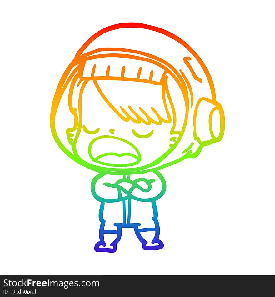 Rainbow Gradient Line Drawing Cartoon Talking Astronaut