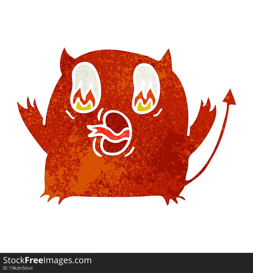 retro cartoon of cute kawaii red demon