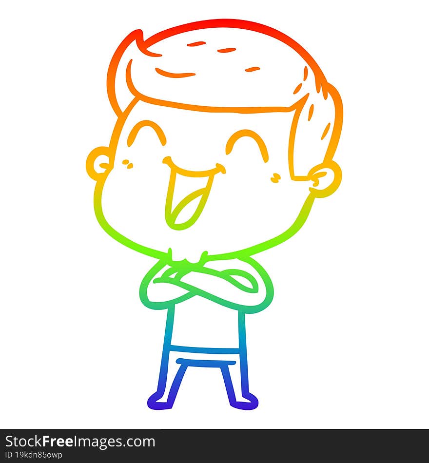 rainbow gradient line drawing of a cartoon man laughing