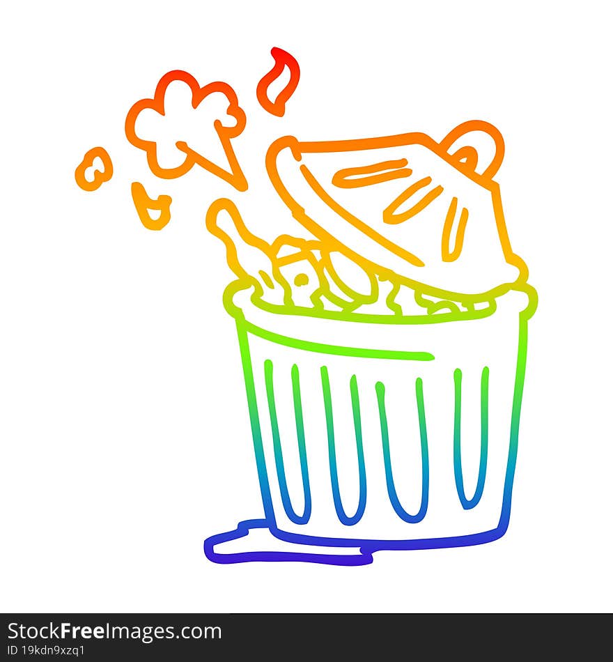 rainbow gradient line drawing of a cartoon waste bin