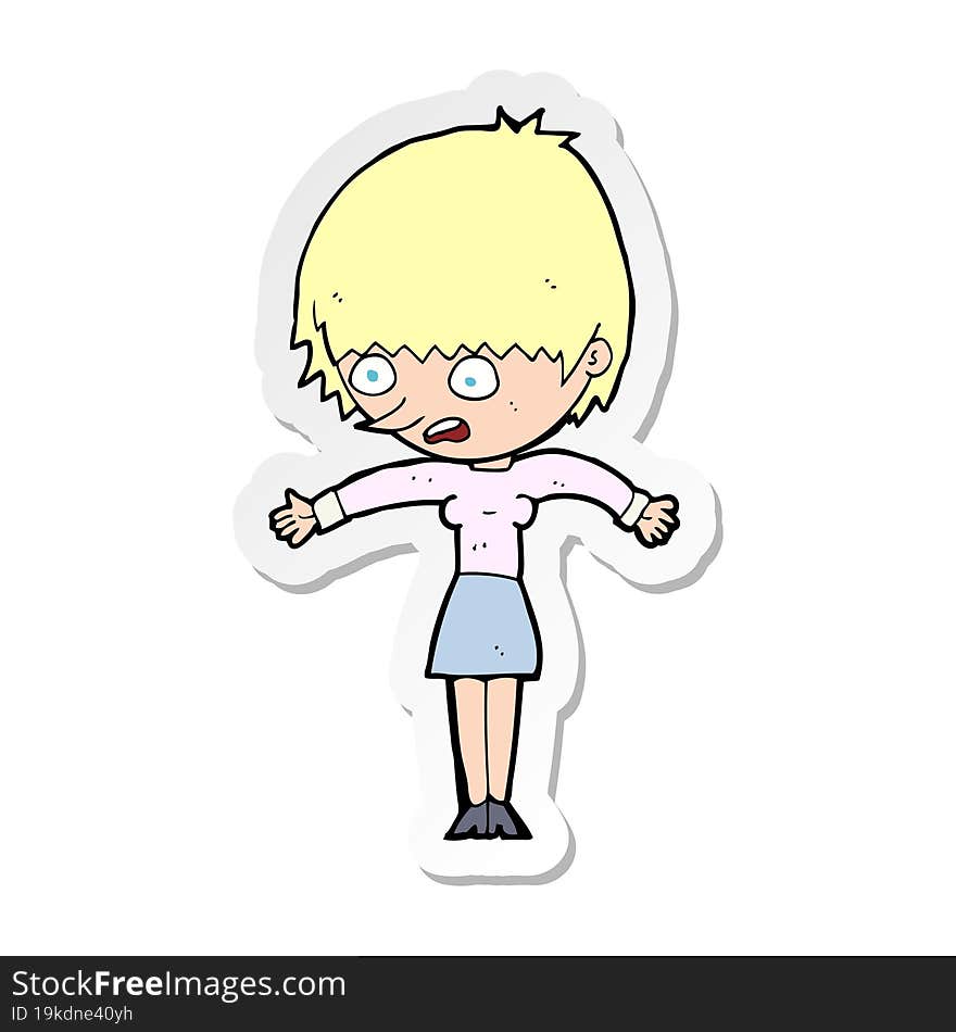 sticker of a cartoon woman panicking