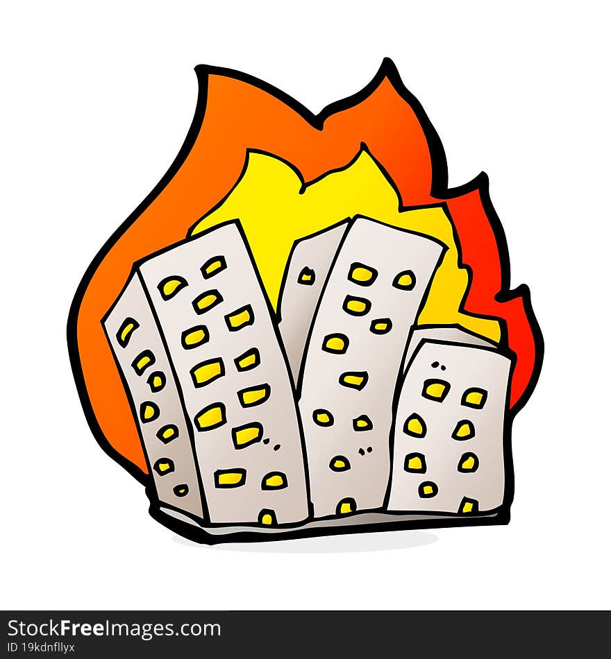 cartoon burning buildings