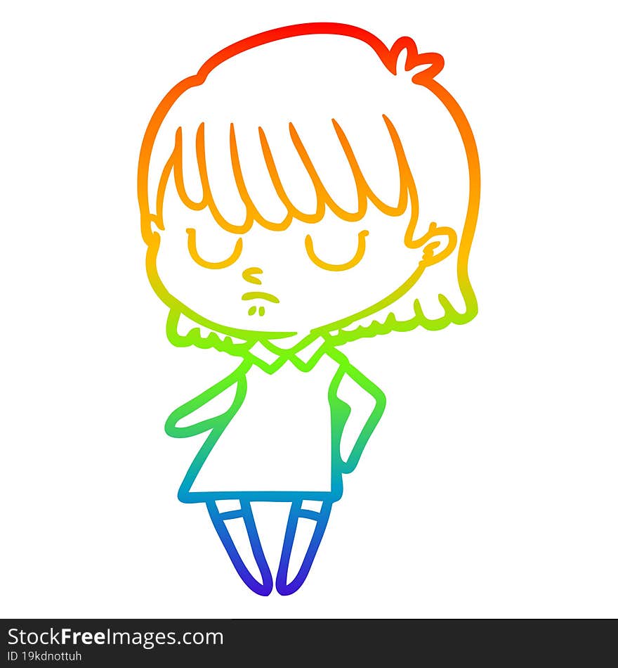 rainbow gradient line drawing of a cartoon woman