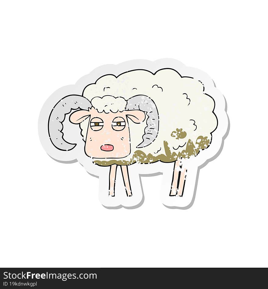 retro distressed sticker of a cartoon ram covered in mud