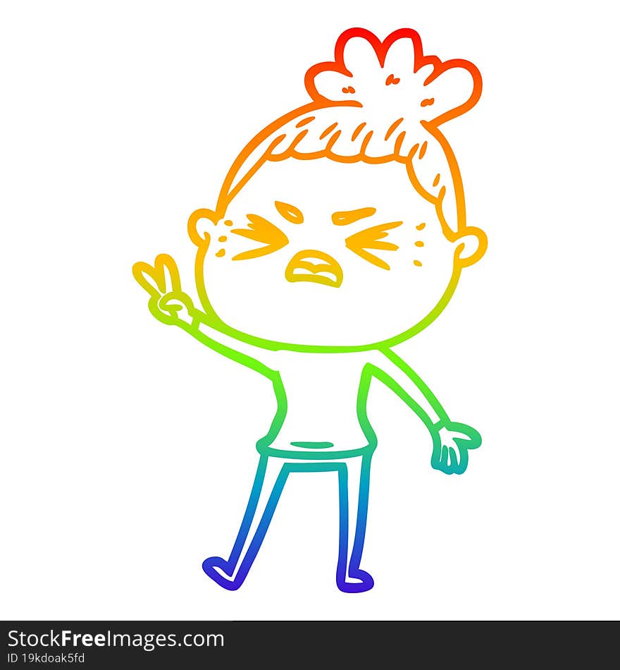 rainbow gradient line drawing of a cartoon angry woman