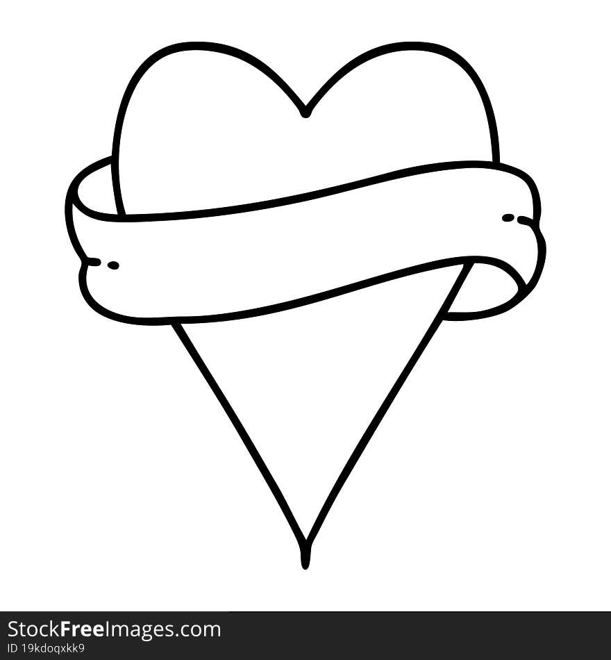 tattoo in black line style of a heart and banner. tattoo in black line style of a heart and banner