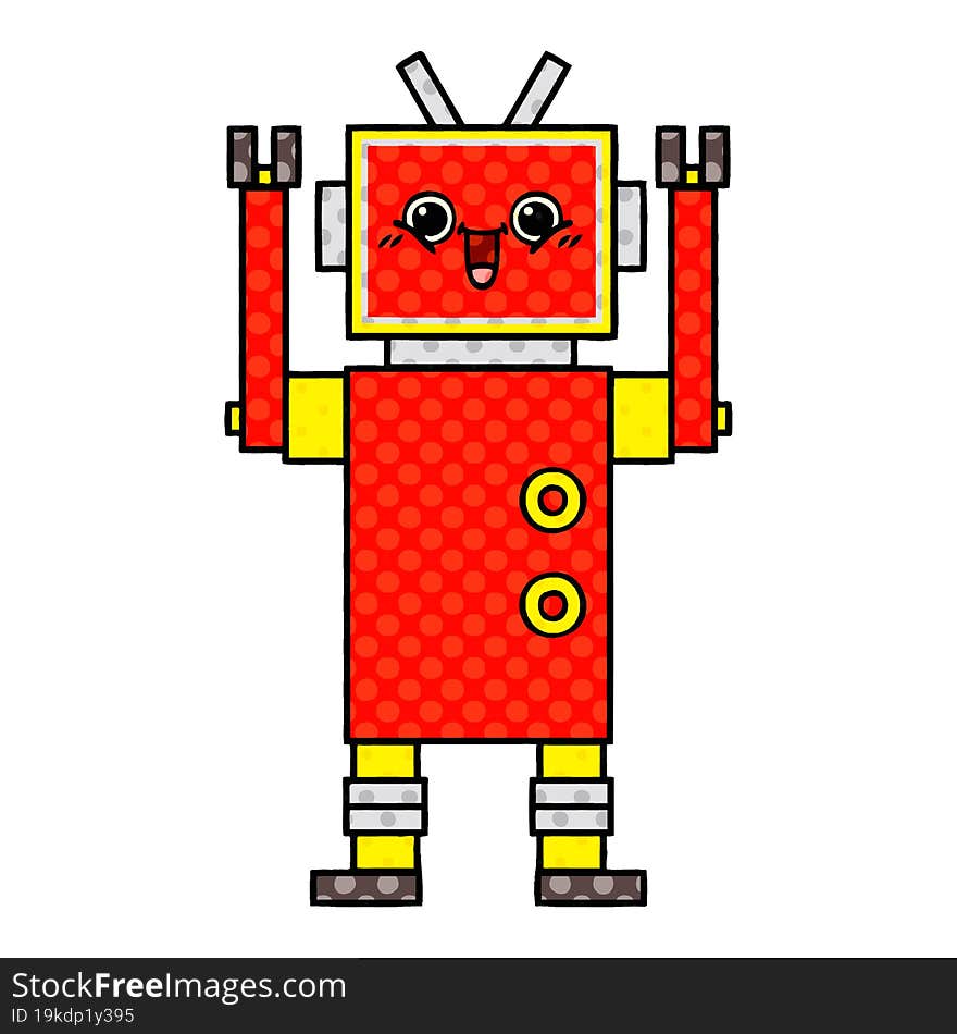 comic book style cartoon happy robot