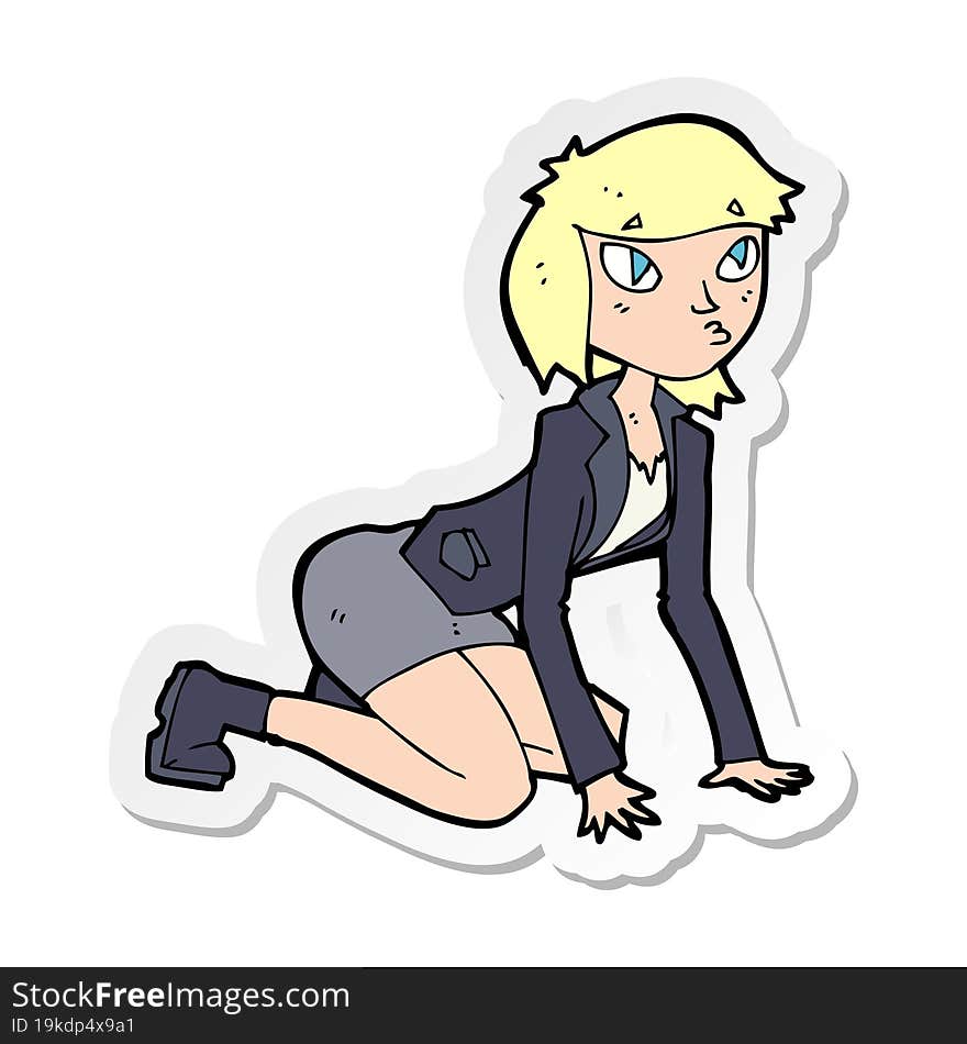 Sticker Of A Cartoon Woman On Hands And Knees