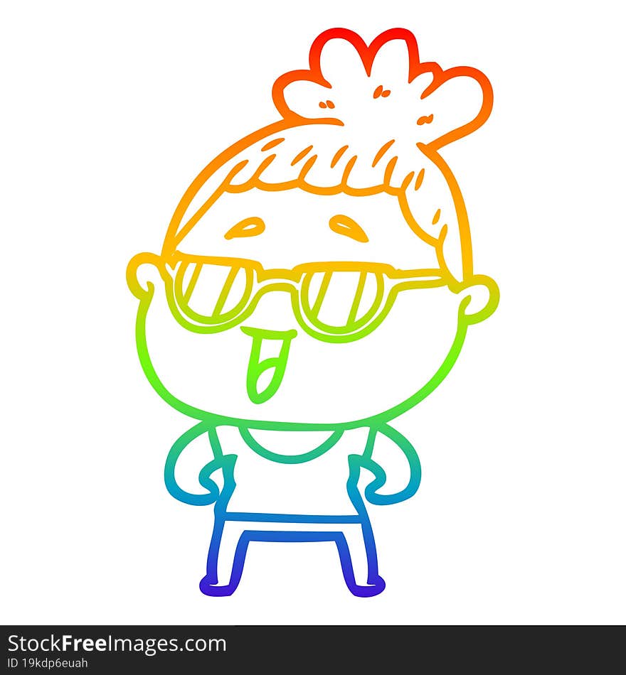 rainbow gradient line drawing cartoon happy woman wearing spectacles