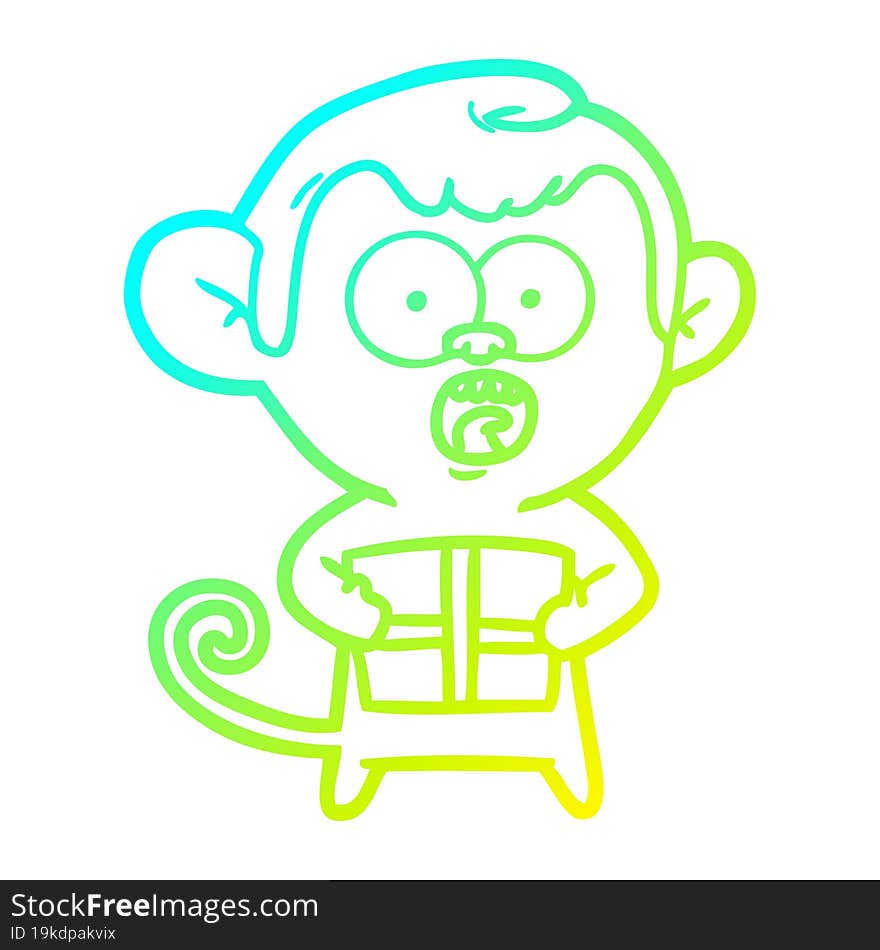 Cold Gradient Line Drawing Cartoon Shocked Monkey